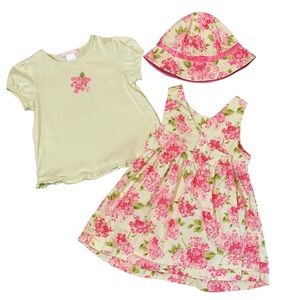 Janie and Jack About Town Floral Dress and Hat Set with Green Top 12-18 months